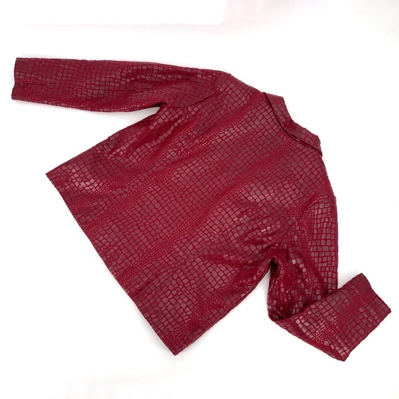 Selene Sport Red Embossed Animal Print Zipper Front Vinyl Jacket, 14 - Picture 2 of 16